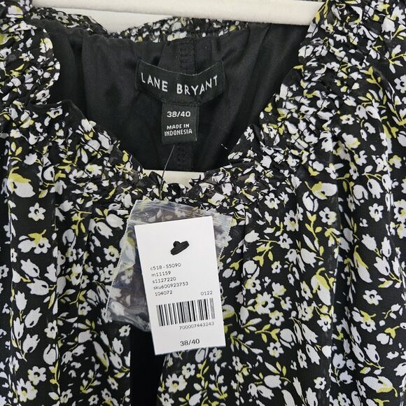 Lane Bryant Chiffon Cold Shoulder Blouse Floral Black 38/40 - Picture 2 of 7